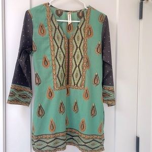 Green boho Indian tunic top